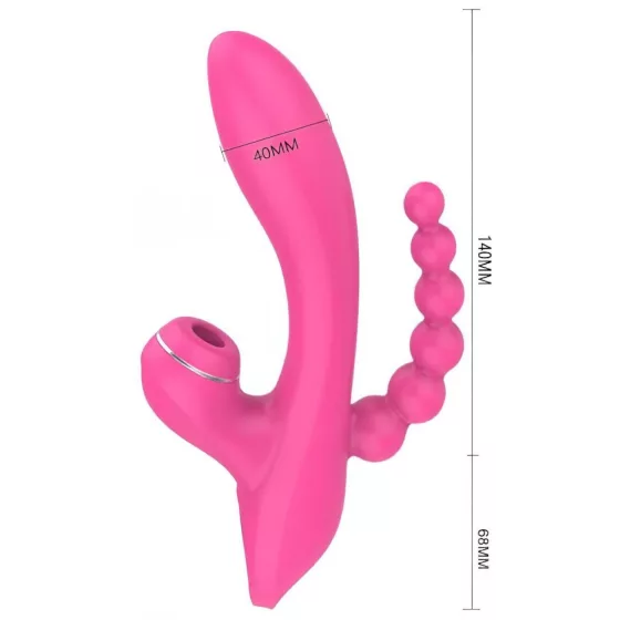 Erospace Sweet Play - G-spot vibrator with anal probe and suction (pink)