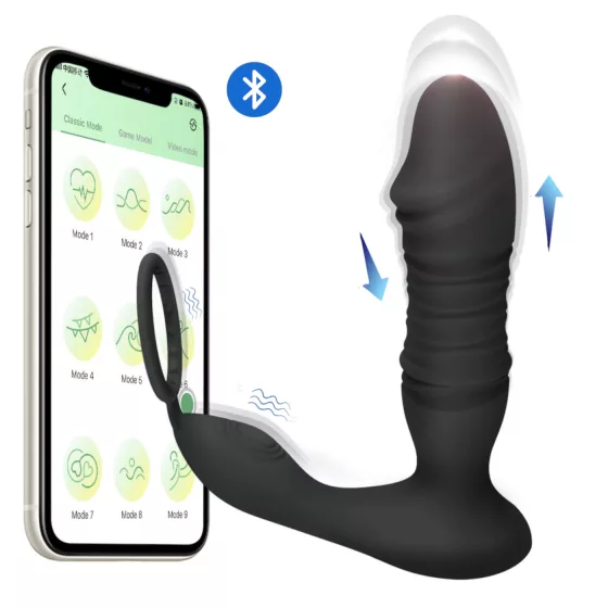 Erospace Men's Play - app-controlled thrusting anal vibrator (black)