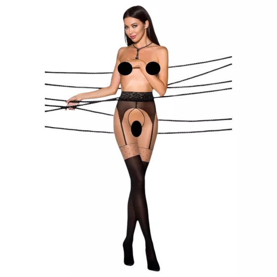 Passion Ti Open 003 - Suspender Effect Tights (Black) 