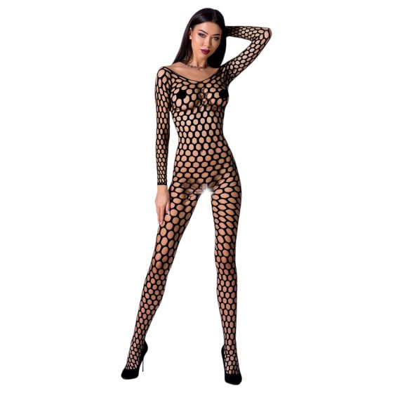 Passion BS077 - Long-Sleeve Mesh Jumpsuit (Black) - Sizes S-L