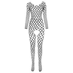   Passion BS077 - Long-Sleeve Mesh Jumpsuit (Black) - Sizes S-L