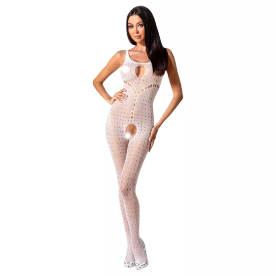 Passion BS078 - white, polka-dot, open catsuit (S-L)