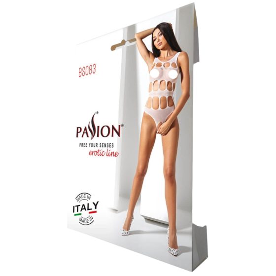 Passion BS083 - White Lace Open-Front Bodysuit (Sizes S-L)