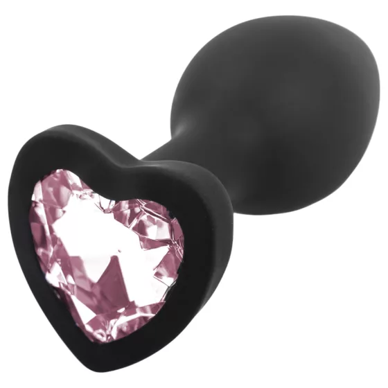 Sunfo - Heart Gem Silicone Anal Plug (Black-Pink)
