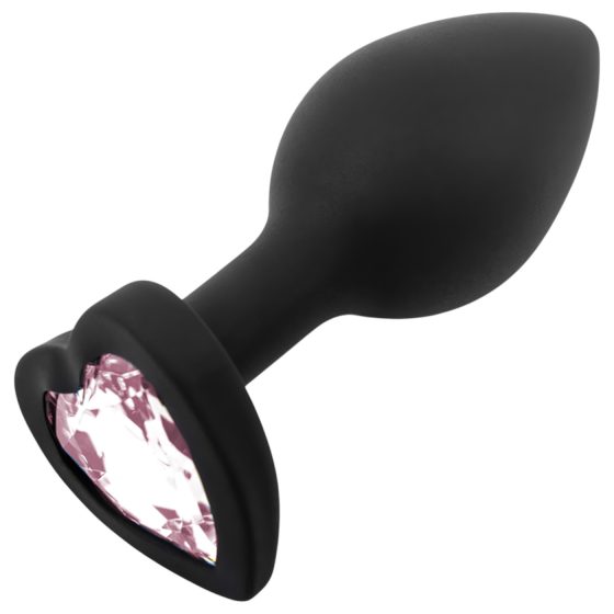 Sunfo - Silicone Heart Jewel Anal Plug (Black-Pink)