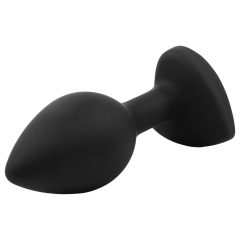   Sunfo - Silicone Heart-Shaped Anal Plug with Blue Gem (Black)