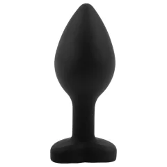   Sunfo - Silicone Heart-Shaped Anal Plug with Blue Gem (Black)