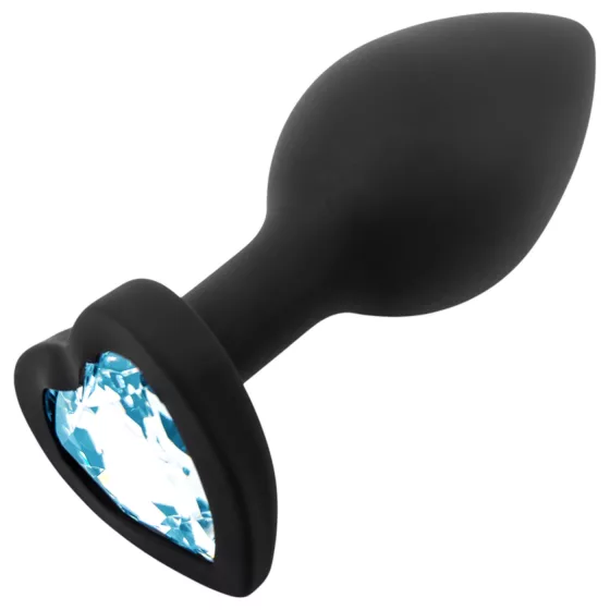 Sunfo - Silicone Heart-Shaped Anal Plug with Blue Gem (Black)