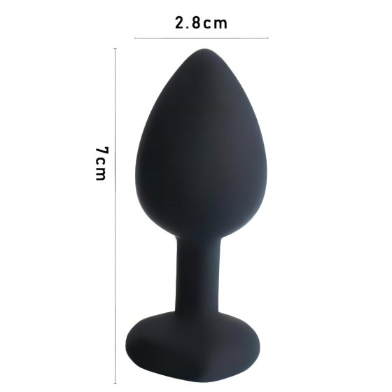 Sunfo - Silicone Heart-Shaped Anal Plug with Blue Gem (Black)