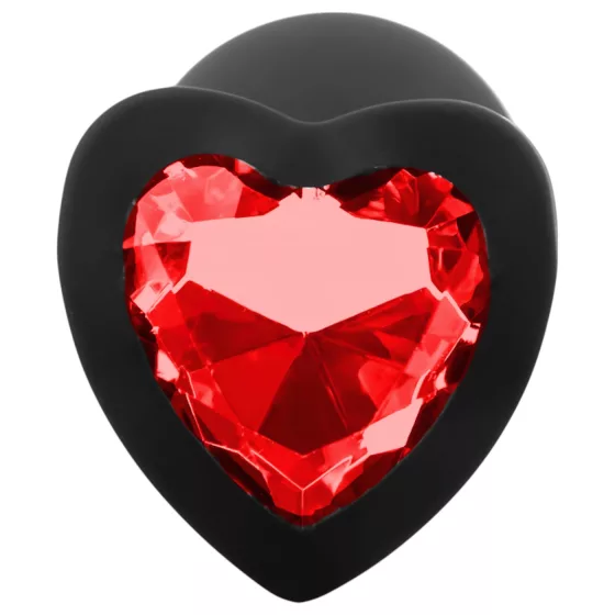 Sunfo - Silicone Anal Plug with Heart-Shaped Red Gem (Black)