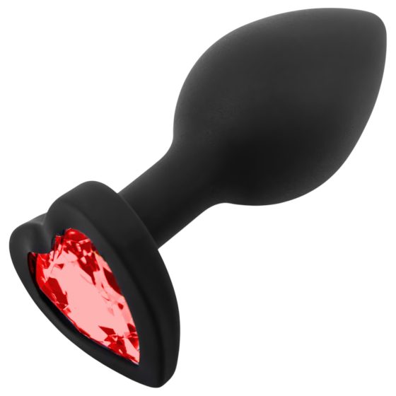 Sunfo - Black Silicone Anal Plug with Red Heart Gem