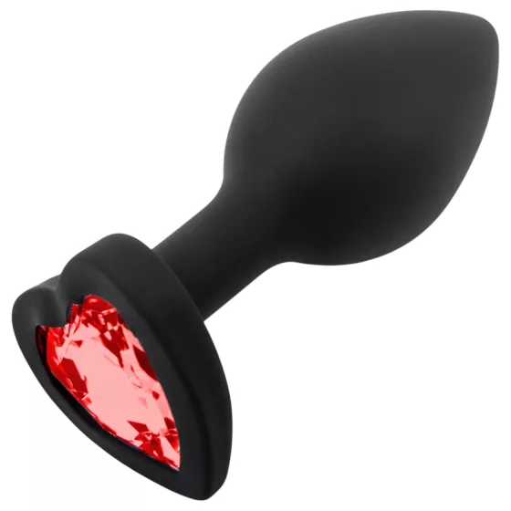 Sunfo - Silicone Anal Plug with Heart-Shaped Red Gem (Black)