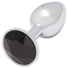 Sunfo - Metallic Anal Plug with Black Gem (Silver)