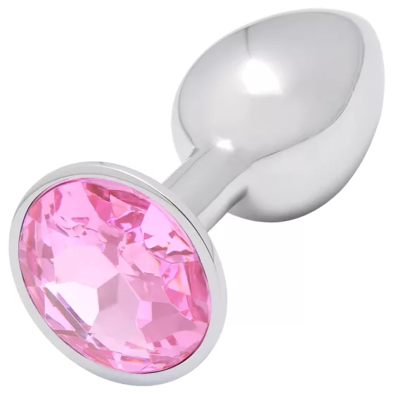 Sunfo - Metal Anal Plug with Pink Gemstone (Silver)