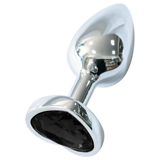 Sunfo - Heart Gem Metal Anal Plug with Black Stone (Silver)