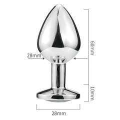 Sunfo - Metal Heart-Shaped Anal Plug with Black Gem (Silver)