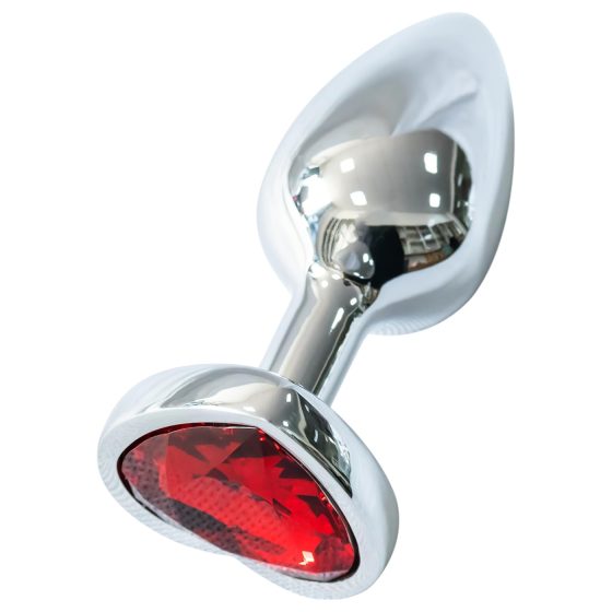 Sunfo - Heart-Shaped Red Gem Metal Anal Plug (Silver)