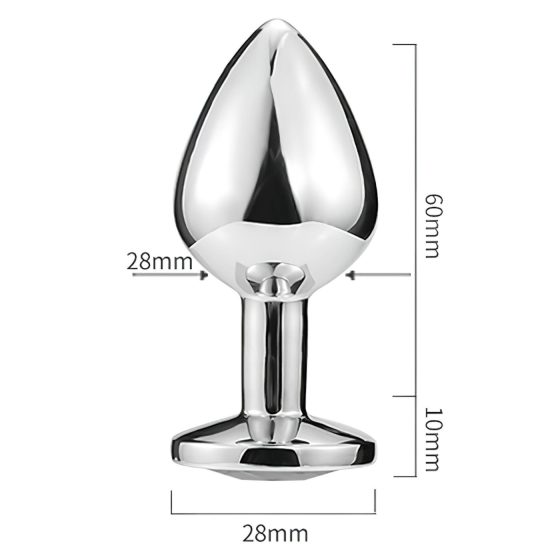 Sunfo - Heart-Shaped Red Gem Metal Anal Plug (Silver)