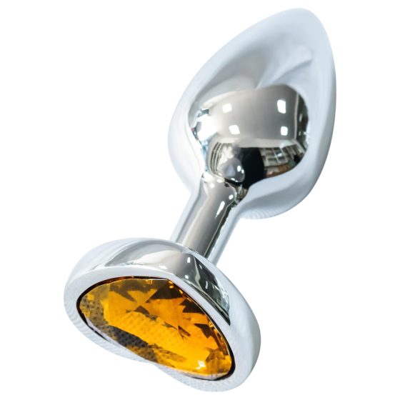 Sunfo - Silver Heart-Shaped Metal Anal Plug with Gold Gem