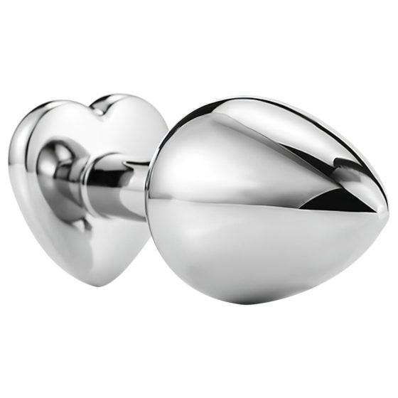 Sunfo - Silver Heart-Shaped Metal Anal Plug with Gold Gem