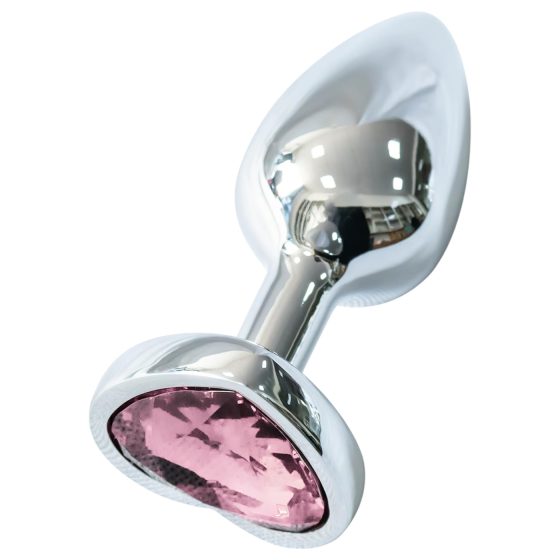 Sunfo - Silver Heart Gem Metal Anal Plug (Pink Stone)