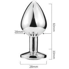 Sunfo - Heart-Shaped Pink Gem Silver Metal Anal Plug