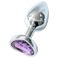   Sunfo - Metal Heart-Shaped Anal Plug with Purple Gem (Silver)