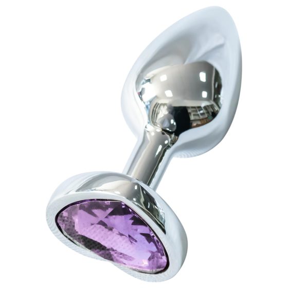 Sunfo - Heart-Shaped Metal Anal Plug with Purple Jewel (Silver)