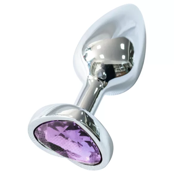 Sunfo - Metal Heart-Shaped Anal Plug with Purple Gem (Silver)