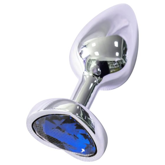 Sunfo - Heart-Shaped Metal Anal Plug with Blue Gem (Silver)