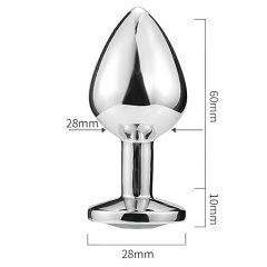 Sunfo - Heart-Shaped Metal Anal Plug with Blue Gem (Silver)