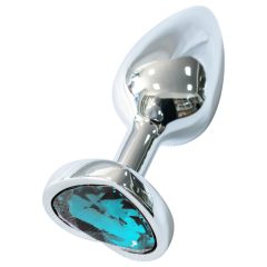   Sunfo - Heart-Shaped Metal Anal Plug with Light Blue Gem (Silver)