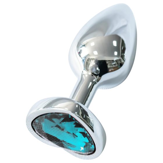 Sunfo - Heart-Shaped Metal Anal Plug with Light Blue Gem (Silver)