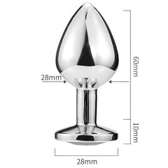   Sunfo - Metal Heart-Shaped Anal Plug with Light Blue Gem (Silver)