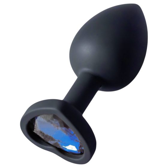 Sunfo - Silicone Heart Gem Anal Plug (Black with Blue Stone)