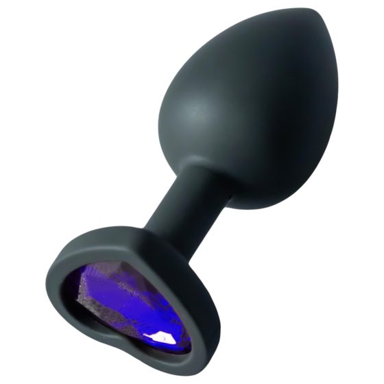 Sunfo - Silicone Heart Gem Anal Plug in Black with Purple Jewel