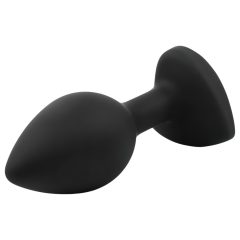   Sunfo - Silicone Heart Gem Anal Plug with Dark Green Stone (Black)