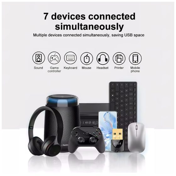 Bluetooth 5.4 USB Adapter for Up to 7 Devices