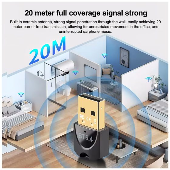 Bluetooth 5.4 USB Adapter for Up to 7 Devices