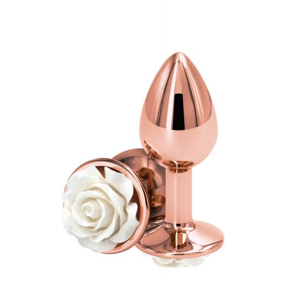 Rear Assets Rose - Small Anal Dildo with White Rose (Rose Gold)