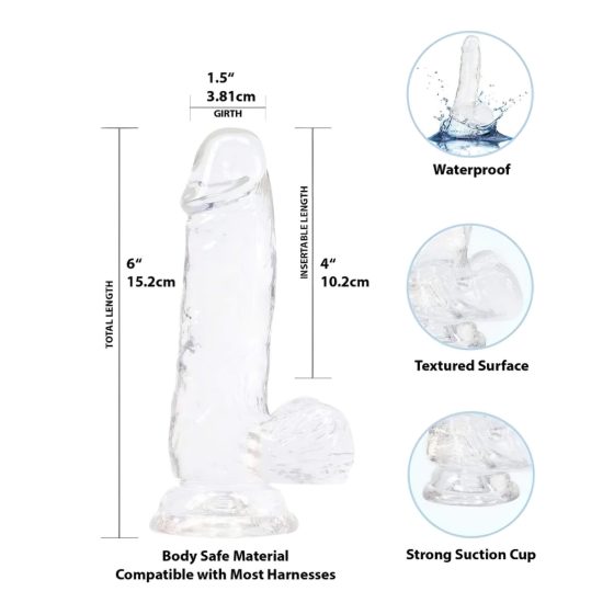 Addiction Crystal - Suction Cup Dildo with Balls (Clear) - 15cm