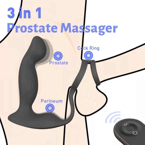 Sex HD Virgil - Prostate Vibrator with Penis & Testicle Ring (Black)