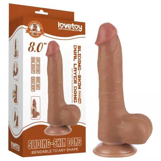 Lovetoy Sliding-Skin - Dual Layer Dildo with Scrotum - 8.2 (Dark Natural)"