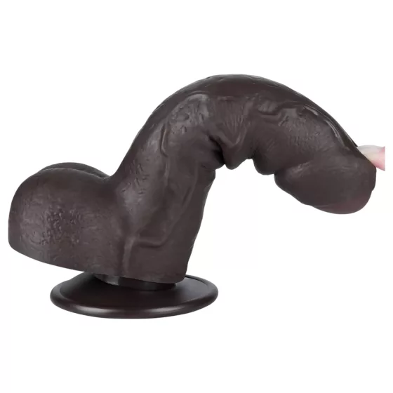 Lovetoy Sliding-Skin - Dual-Layer Dildo with Balls - 18.3cm (Brown)