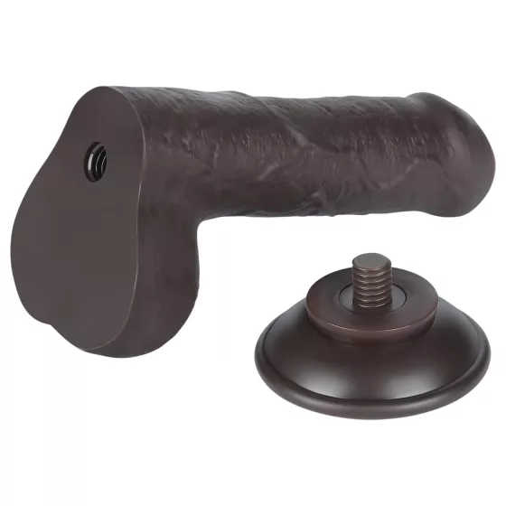 Lovetoy Sliding-Skin - Dual-Layer Dildo with Balls - 18.3cm (Brown)