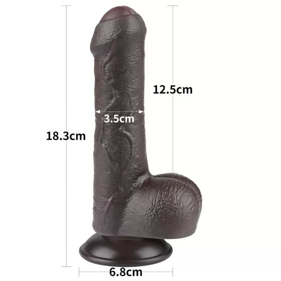 Lovetoy Sliding-Skin - Dual-Layer Dildo with Balls - 18.3cm (Brown)