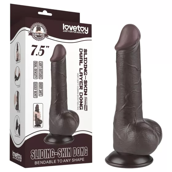 Lovetoy Sliding-Skin - Dual-Layer Testicle Dildo - 19.5cm (Brown)