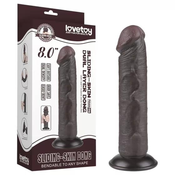 Lovetoy Sliding-Skin - Suction Cup Dual-Layer Dildo - 20cm (Brown)