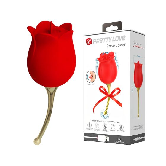 Pretty Love Rose Lover - Tongue 2in1 Clitoral Vibrator (Red)