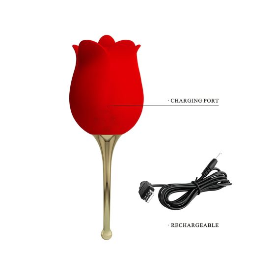 Pretty Love Rose Lover - Tongue 2in1 Clitoral Vibrator (Red)